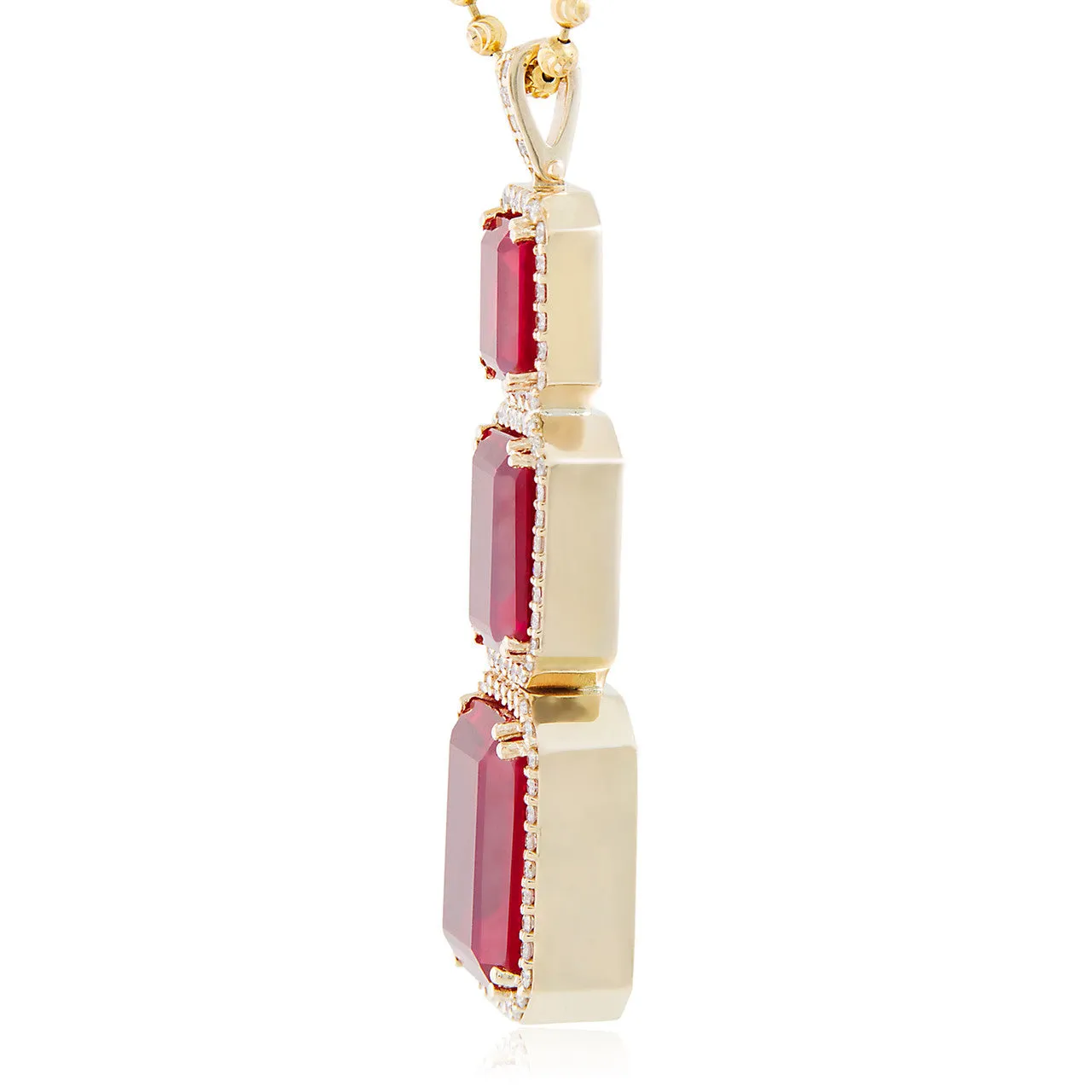 10k Yellow Gold 3.2ct Diamond Triple Ruby Pendant