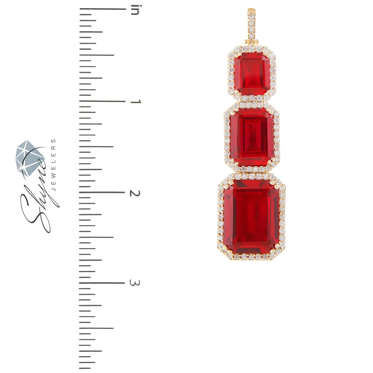 10k Yellow Gold 3.2ct Diamond Triple Ruby Pendant