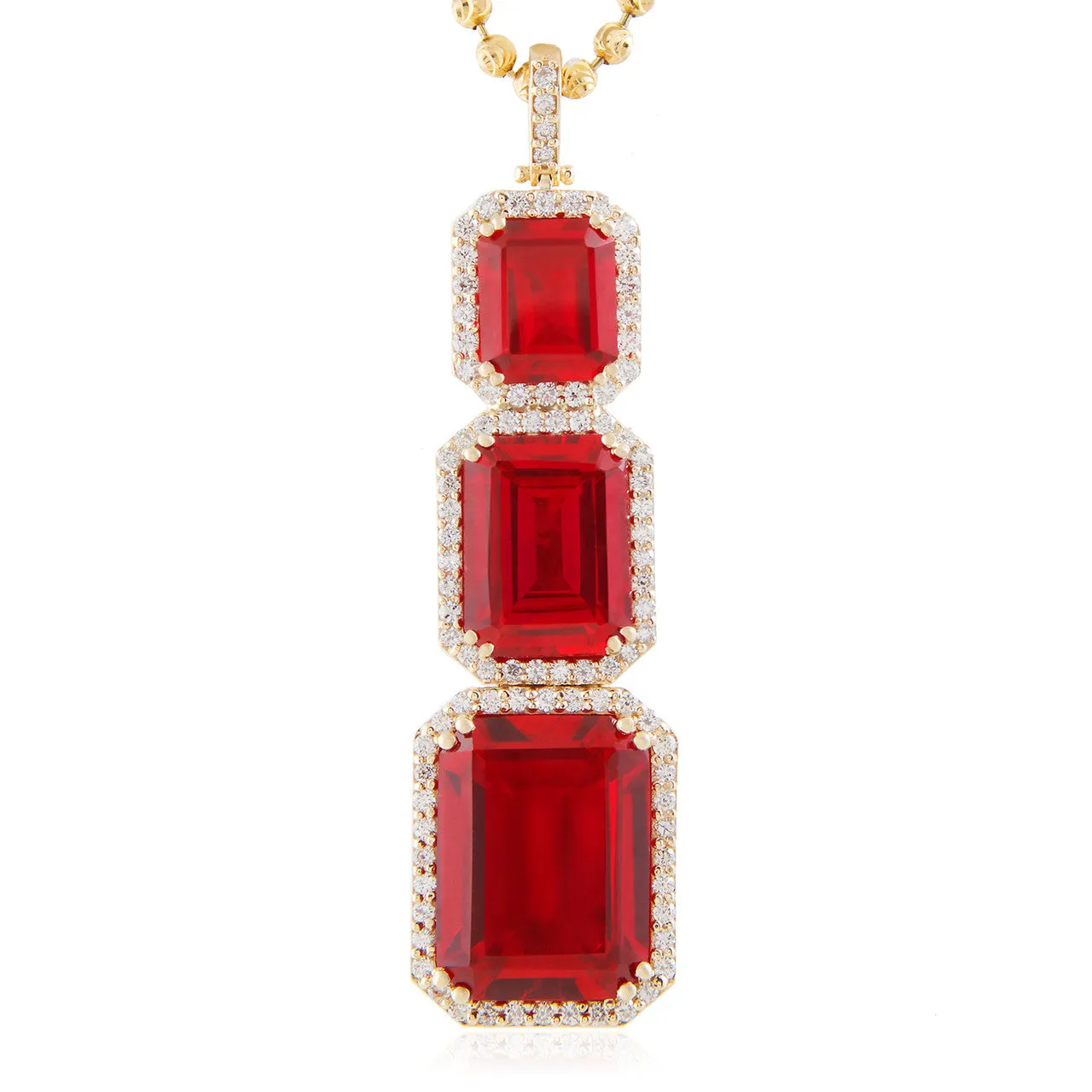 10k Yellow Gold 3.2ct Diamond Triple Ruby Pendant
