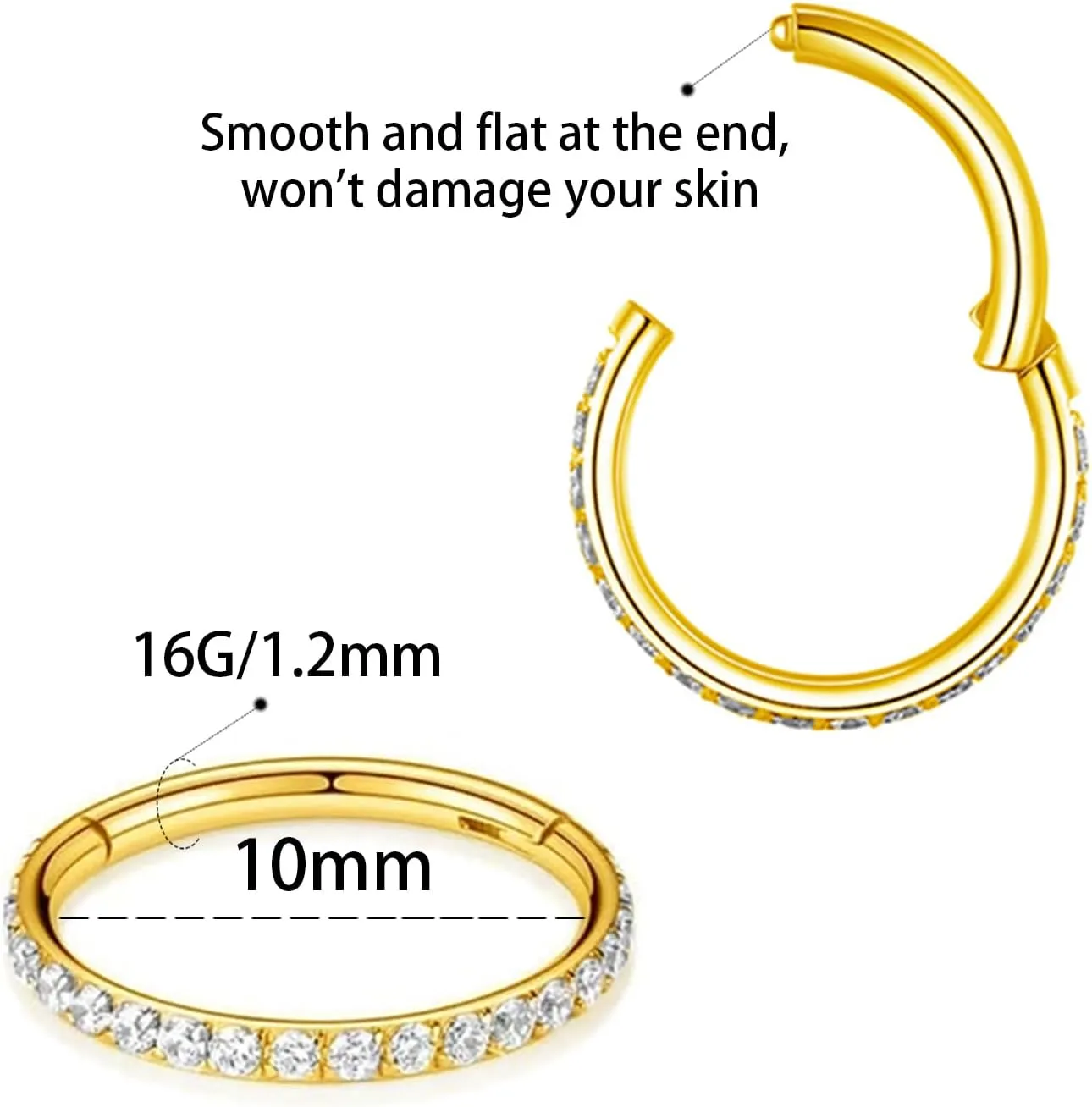 14K Gold Filled Septum Rings Hoop 16G 8mm/10mm 316L Segment Nose Rings for Men, Cartilage Clicker Hoop Earrings for Rook, Daith, Tragus, Hypoallergenic.