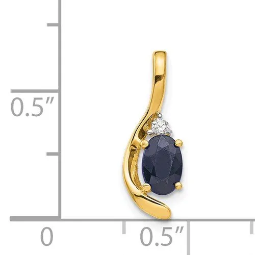 14KT GOLD 1/2CTW OVAL SAPPHIRE & ROUND DIAMOND PENDANT