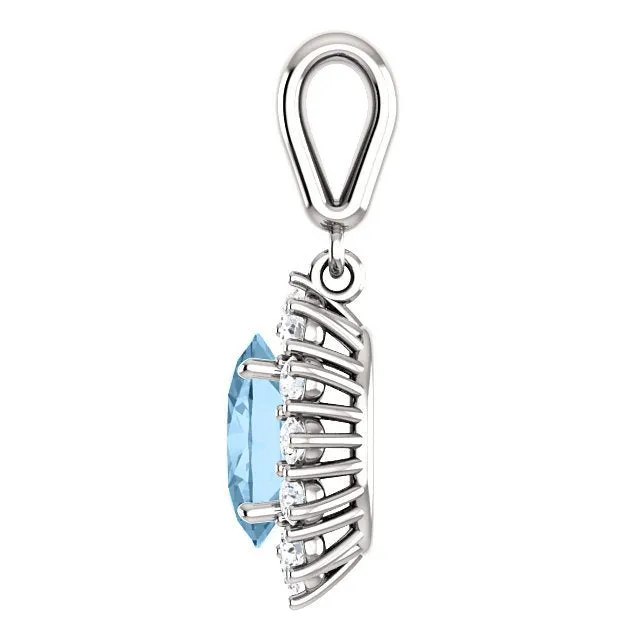 14KT GOLD 1.60 CT SWISS BLUE TOPAZ & 1/3 CTW DIAMOND OVAL HALO PENDANT