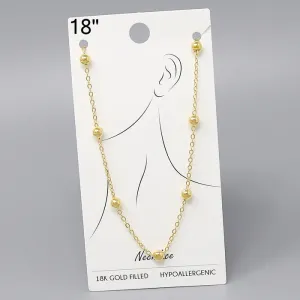 18K Gold Filled Metal Ball Station Chain Necklace - 18"