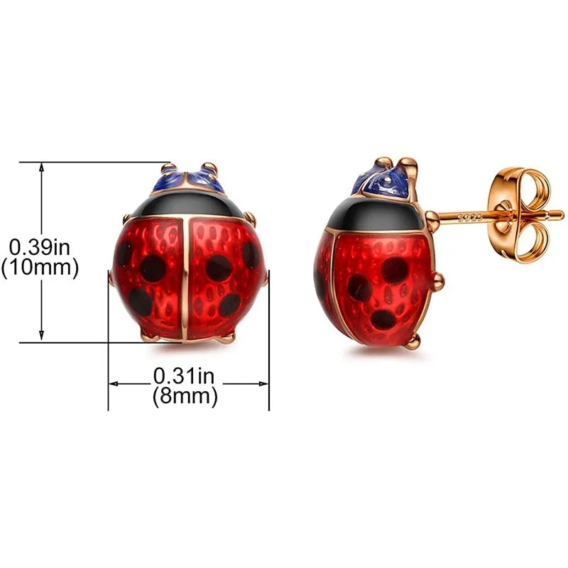 18k Gold Plated Red Ladybug Black Spots Stud Earrings
