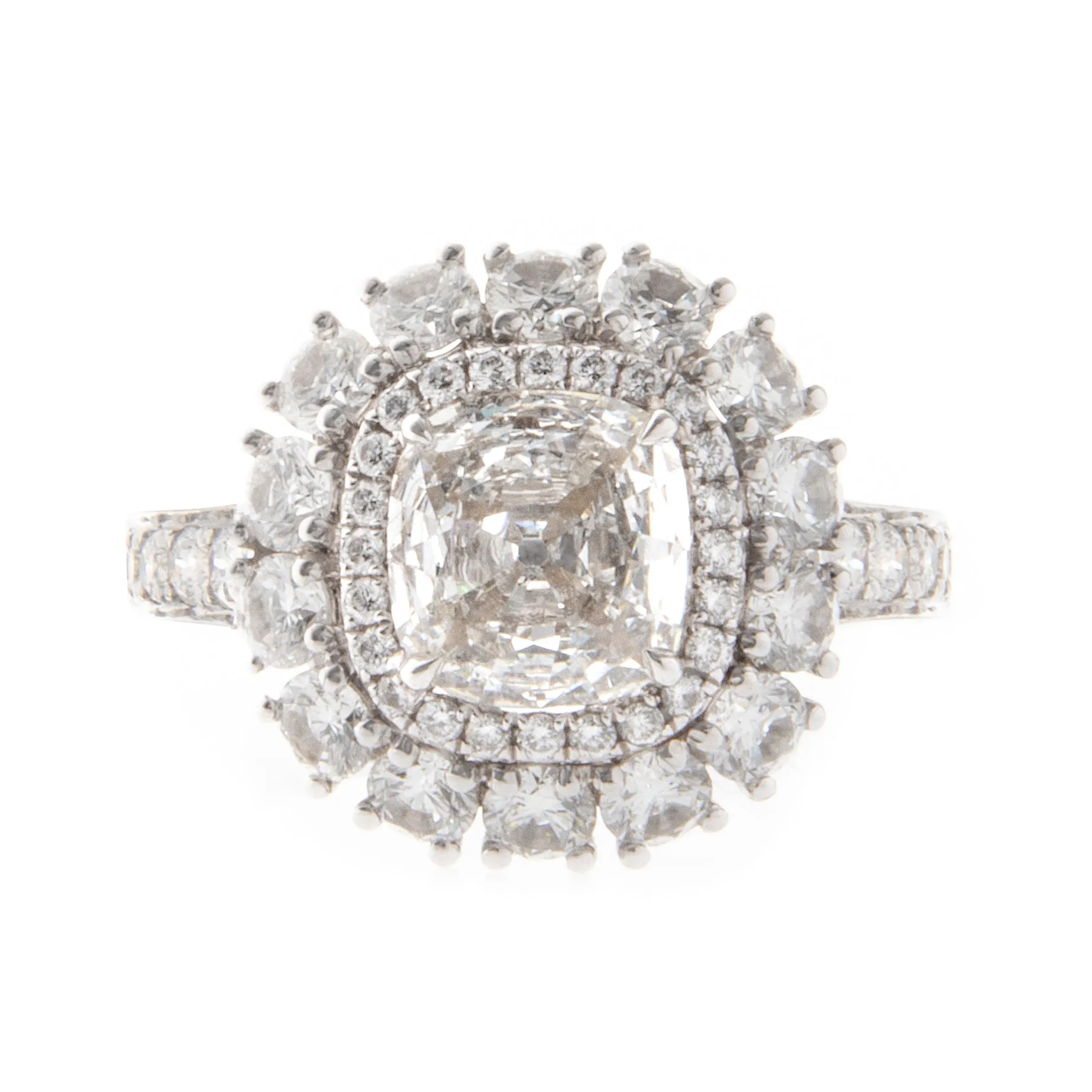 18K White Gold Cushion Cut Diamond Ring