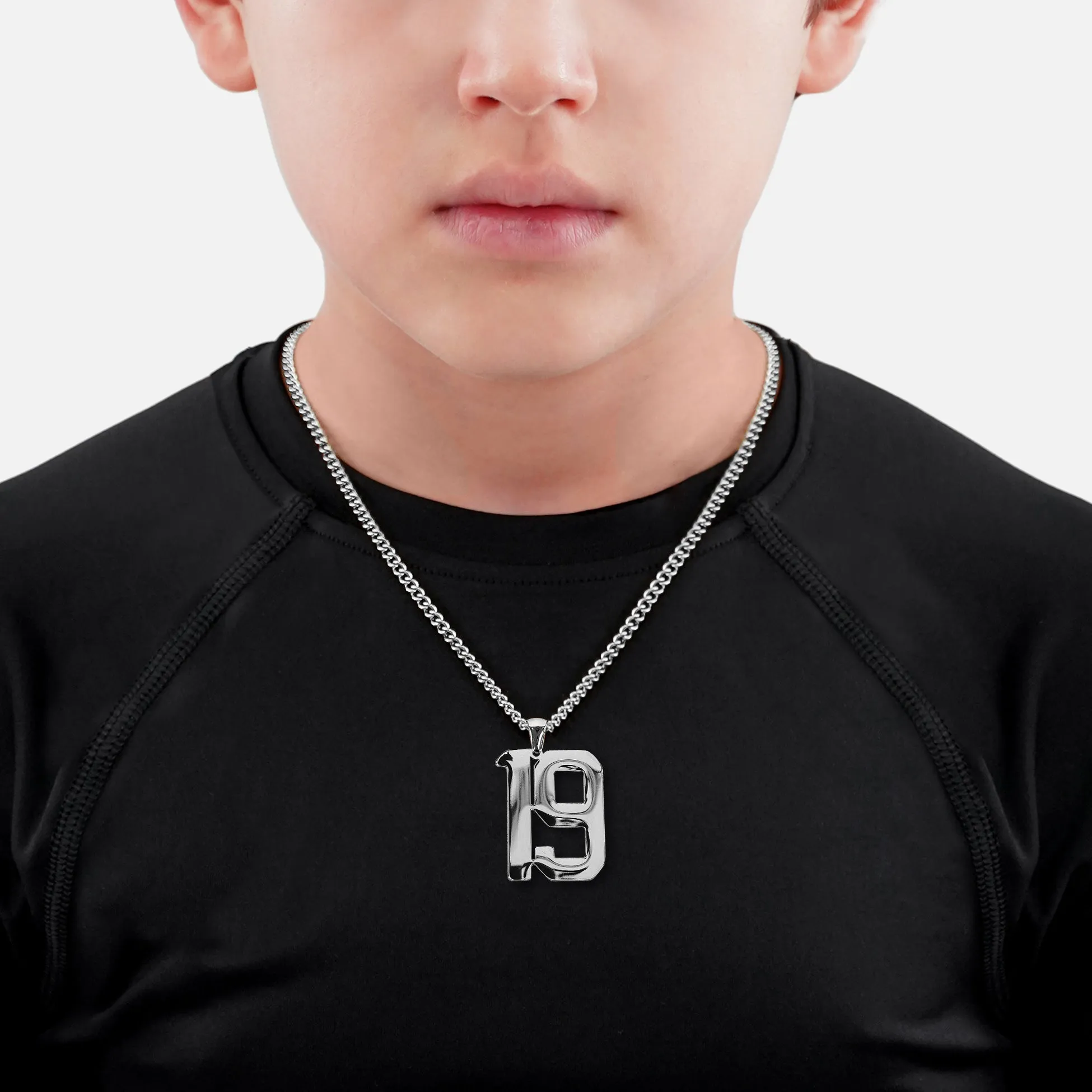 19 Number Pendant with Chain Kids Necklace - Stainless Steel