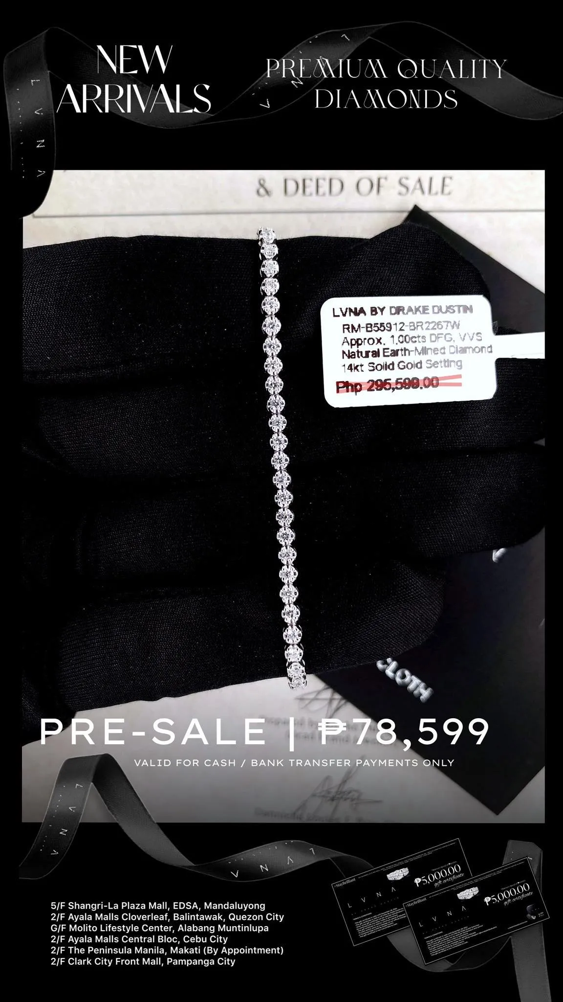 2.5cttw DEF, IF-VVS Eternity Unisex Tenni Diamond Bracelet 14kt