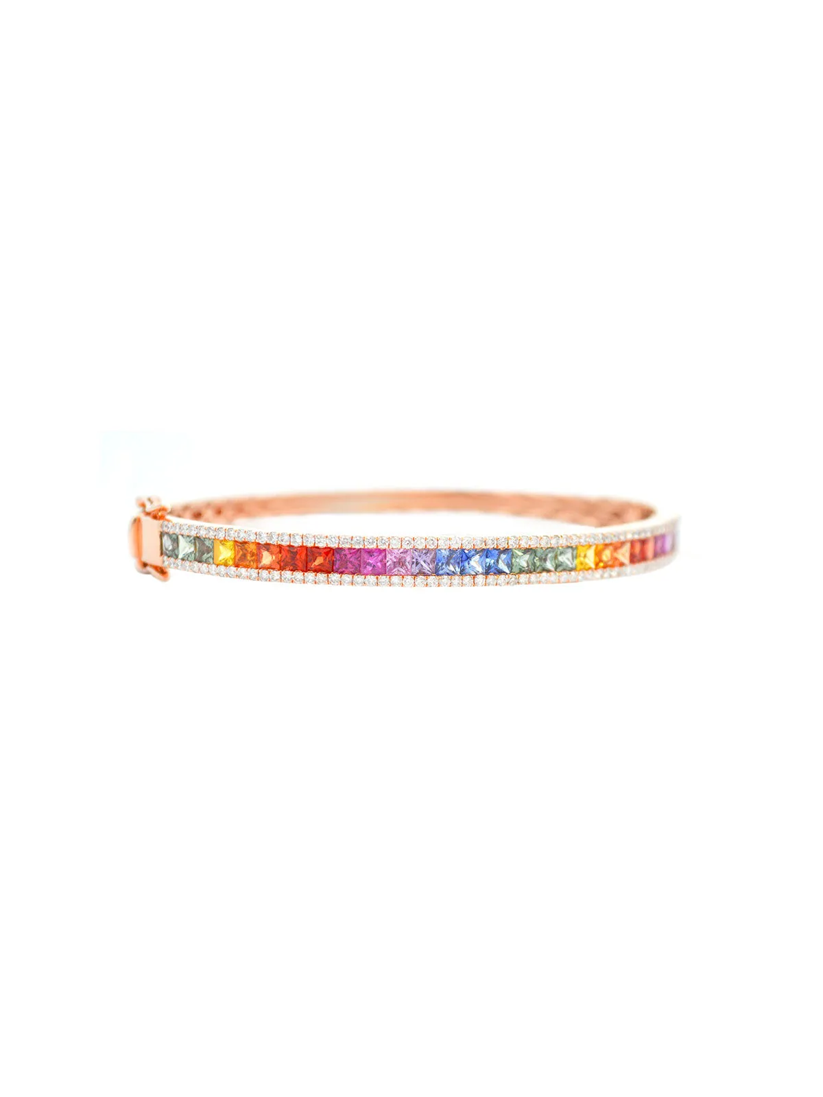 5.03ct Multi Sapphire Diamond 18K Gold Bangle Bracelet