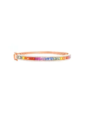 5.03ct Multi Sapphire Diamond 18K Gold Bangle Bracelet