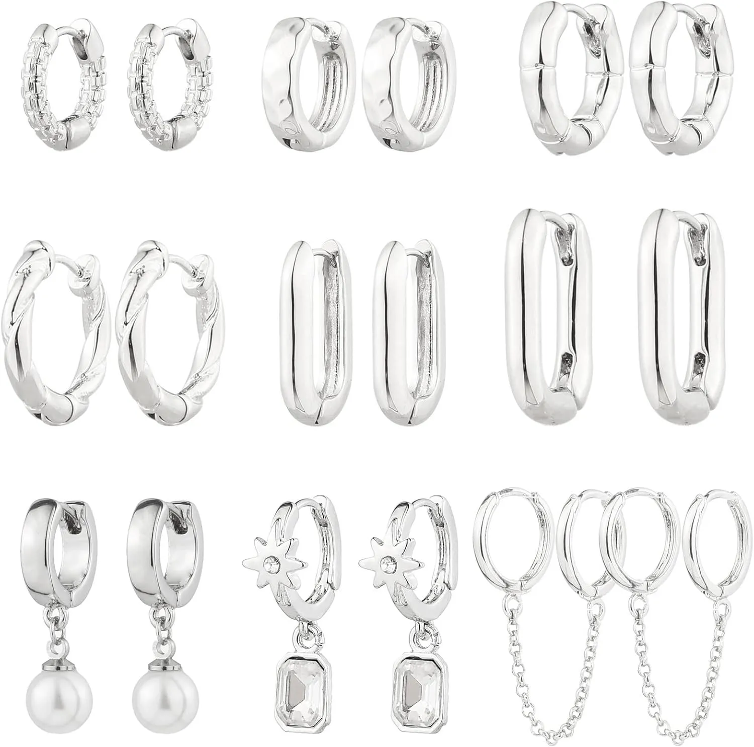 9 Pairs Gold Chunky Hoop Earrings Set for Women, 14K Gold Plated Twisted Huggie Hoop Earring Hypoallergenic, Lightweight Thick Open Hoops Earrings Jewelry Gifts.
