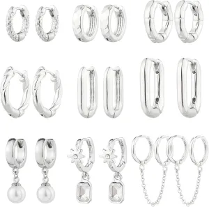 9 Pairs Gold Chunky Hoop Earrings Set for Women, 14K Gold Plated Twisted Huggie Hoop Earring Hypoallergenic, Lightweight Thick Open Hoops Earrings Jewelry Gifts.