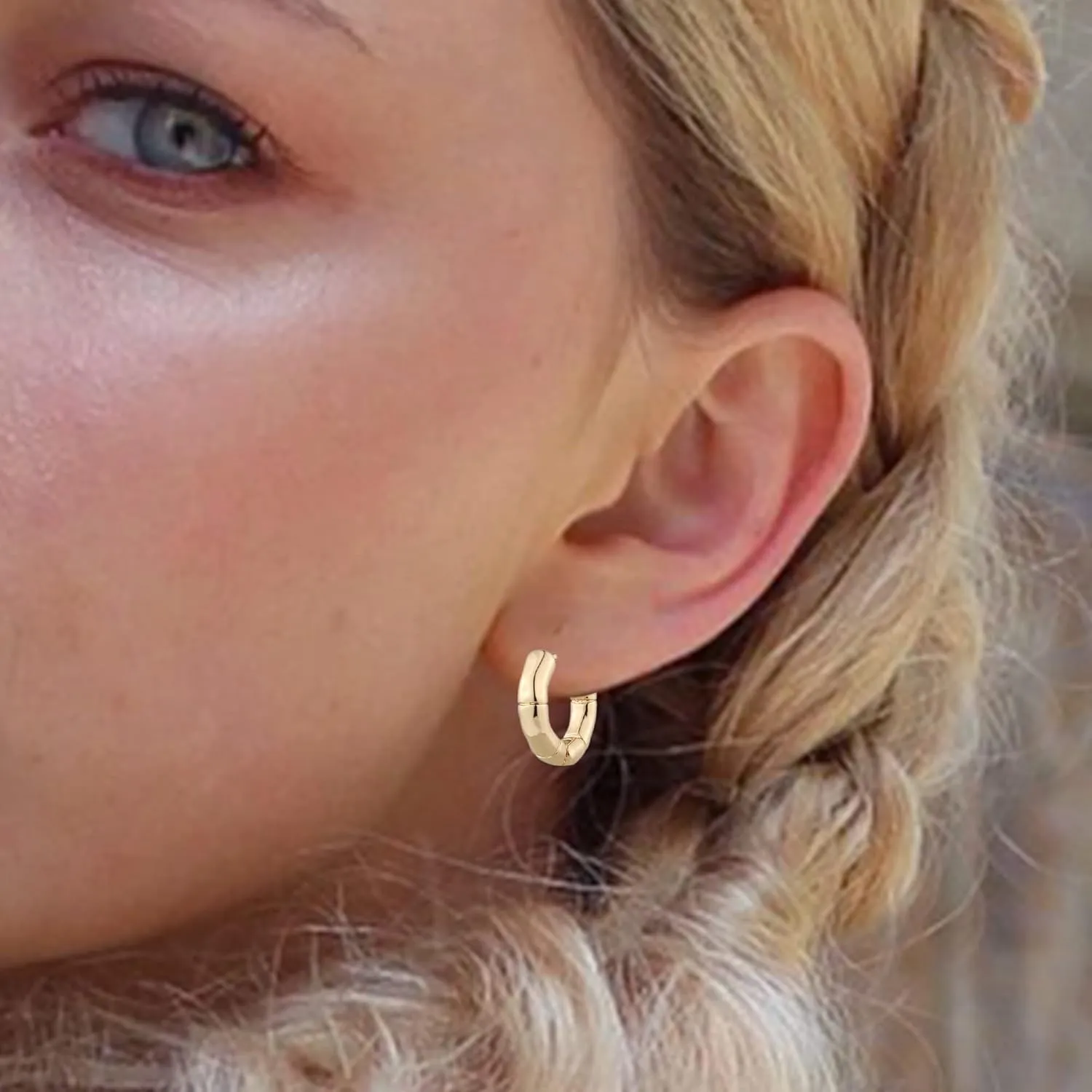 9 Pairs Gold Chunky Hoop Earrings Set for Women, 14K Gold Plated Twisted Huggie Hoop Earring Hypoallergenic, Lightweight Thick Open Hoops Earrings Jewelry Gifts.
