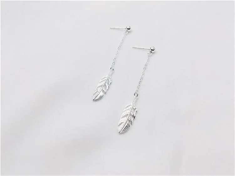 925 Sterling Silver Feather Earrings