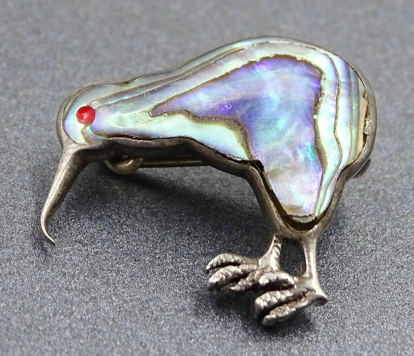 Abalone/Paua/Mother of Pearl Sterling Silver Kiwi Brooch
