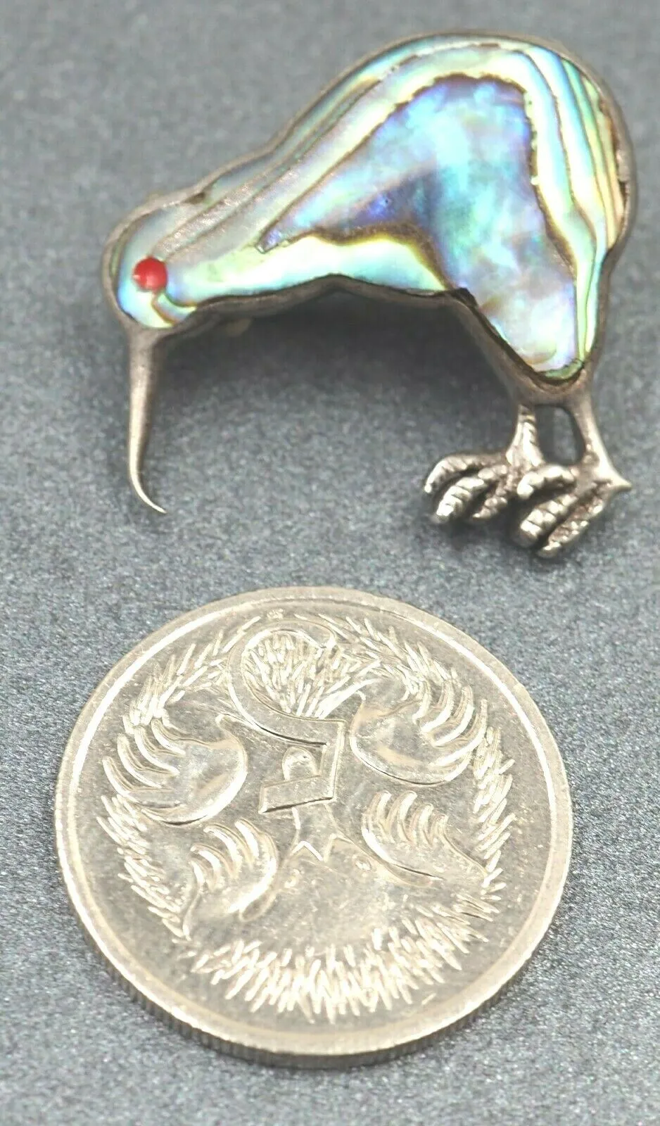Abalone/Paua/Mother of Pearl Sterling Silver Kiwi Brooch
