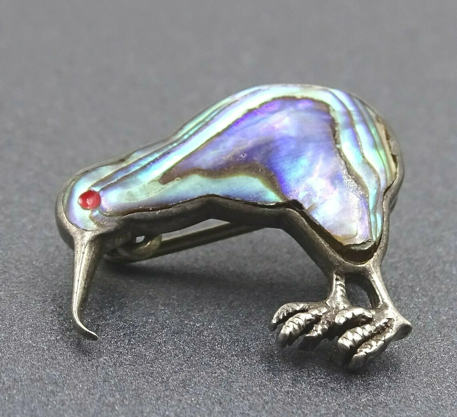 Abalone/Paua/Mother of Pearl Sterling Silver Kiwi Brooch