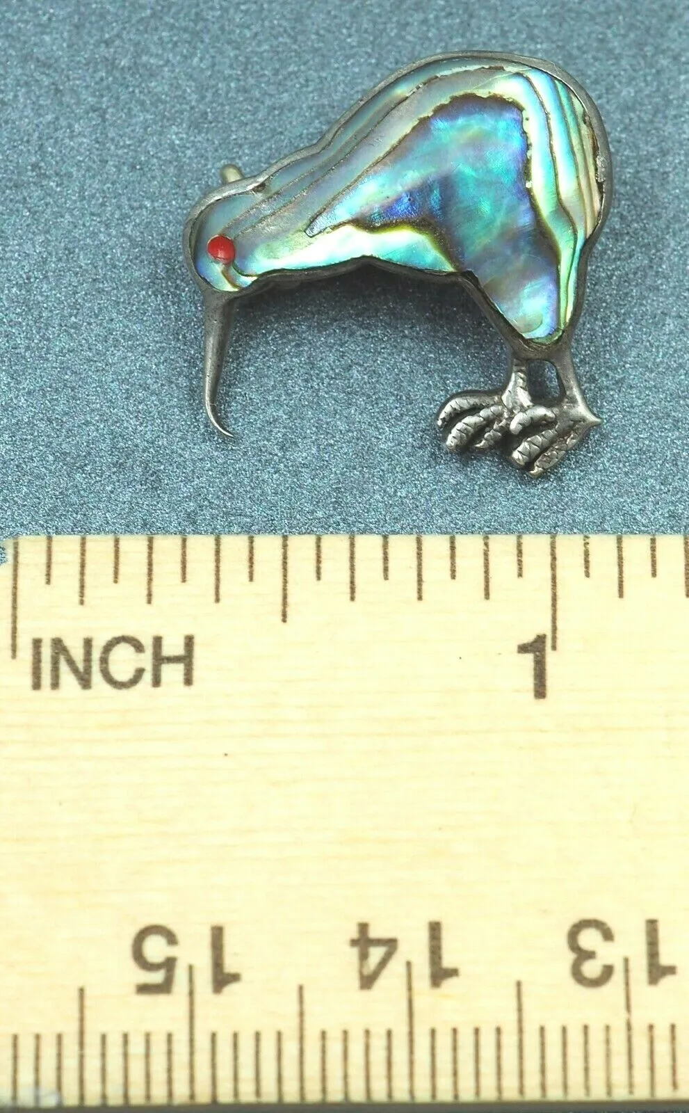 Abalone/Paua/Mother of Pearl Sterling Silver Kiwi Brooch