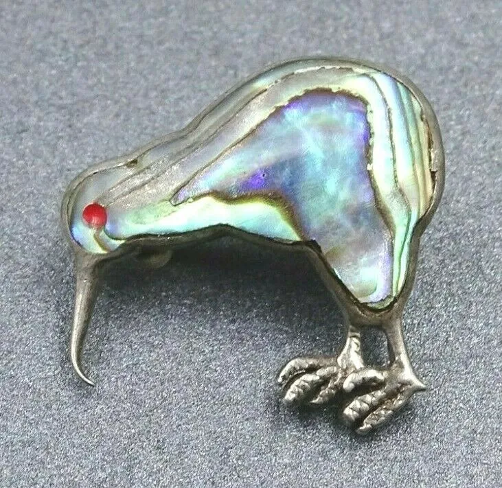Abalone/Paua/Mother of Pearl Sterling Silver Kiwi Brooch