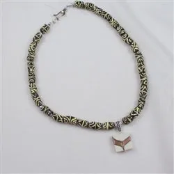 African Recycled Glass  Bead Necklace With Handmade Pendant