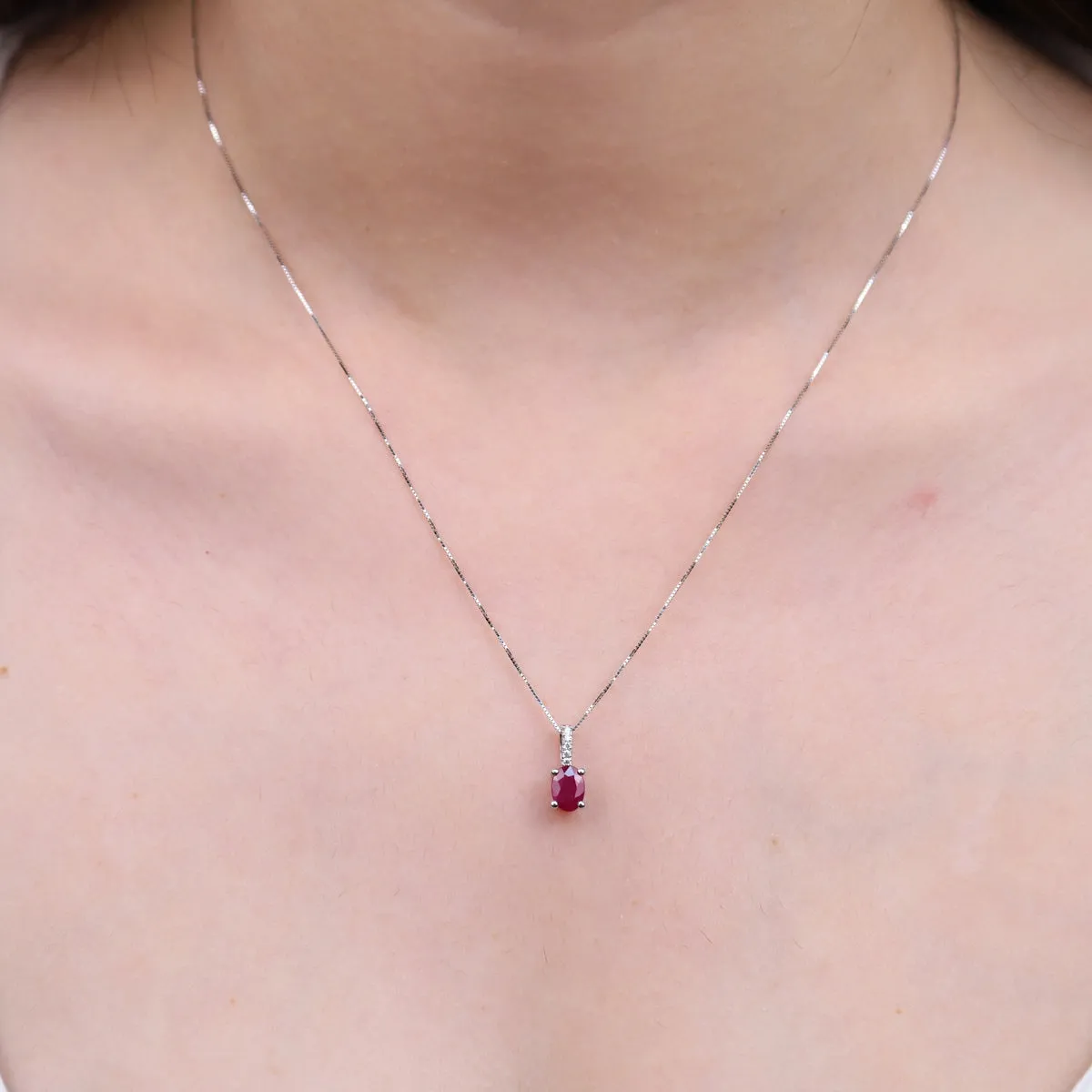 Alessandra 10K White Gold Oval-Cut Mozambique Ruby Pendant