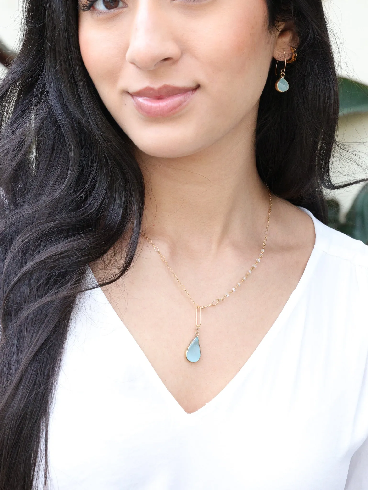 Aqua Druzy Teardrop Earrings