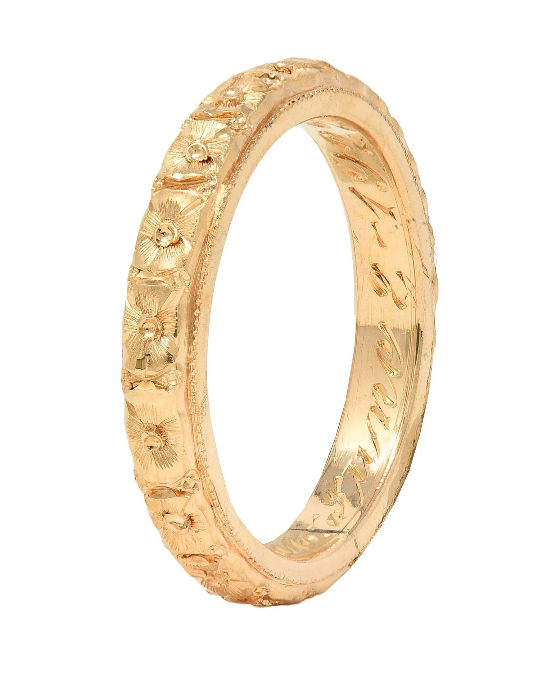 Art Deco 1922 14 Karat Yellow Gold Antique Orange Blossom Wedding Band Ring