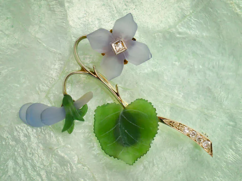 Austrian Carved Gemstone Floral Brooch