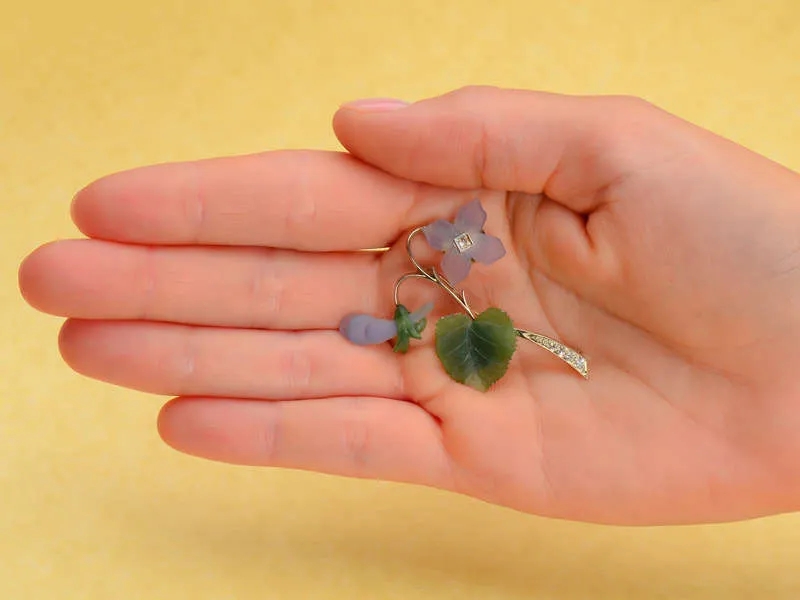 Austrian Carved Gemstone Floral Brooch