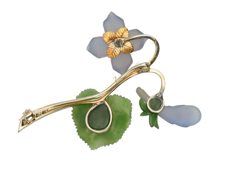 Austrian Carved Gemstone Floral Brooch