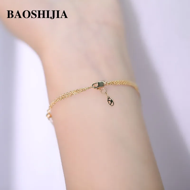 BAOSHIJIA Solid 18k Yellow Gold Simple Eternity Diamonds Bracelet Fashion Women Unique Jewelry Beautyful Luxurious