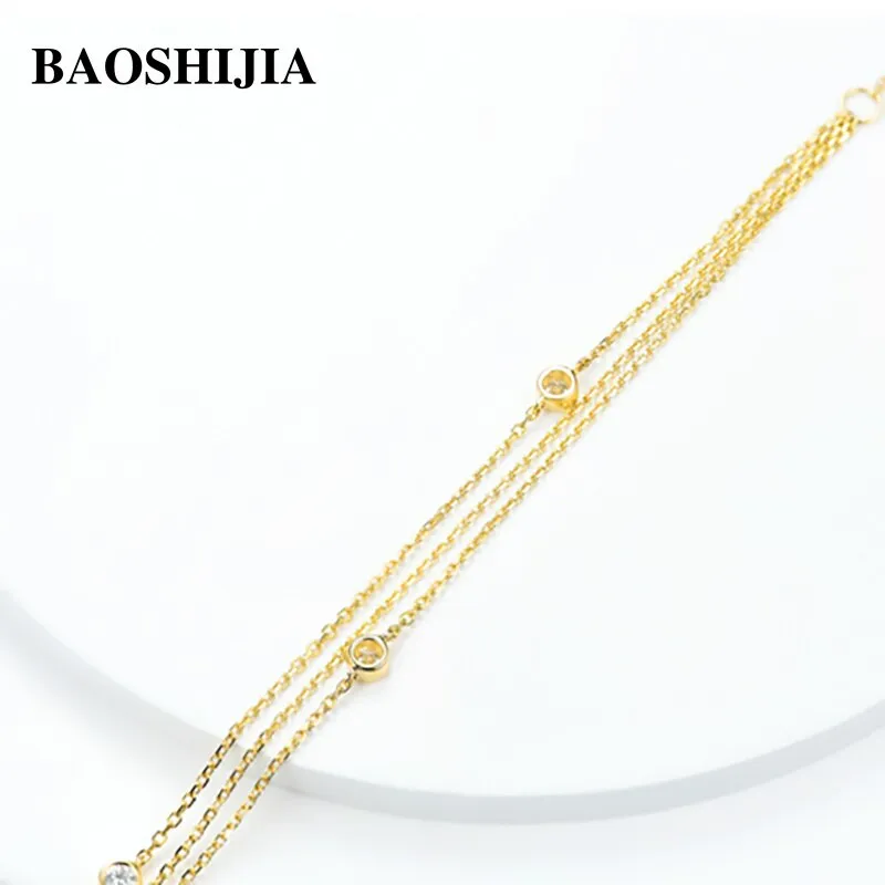 BAOSHIJIA Solid 18k Yellow Gold Simple Eternity Diamonds Bracelet Fashion Women Unique Jewelry Beautyful Luxurious