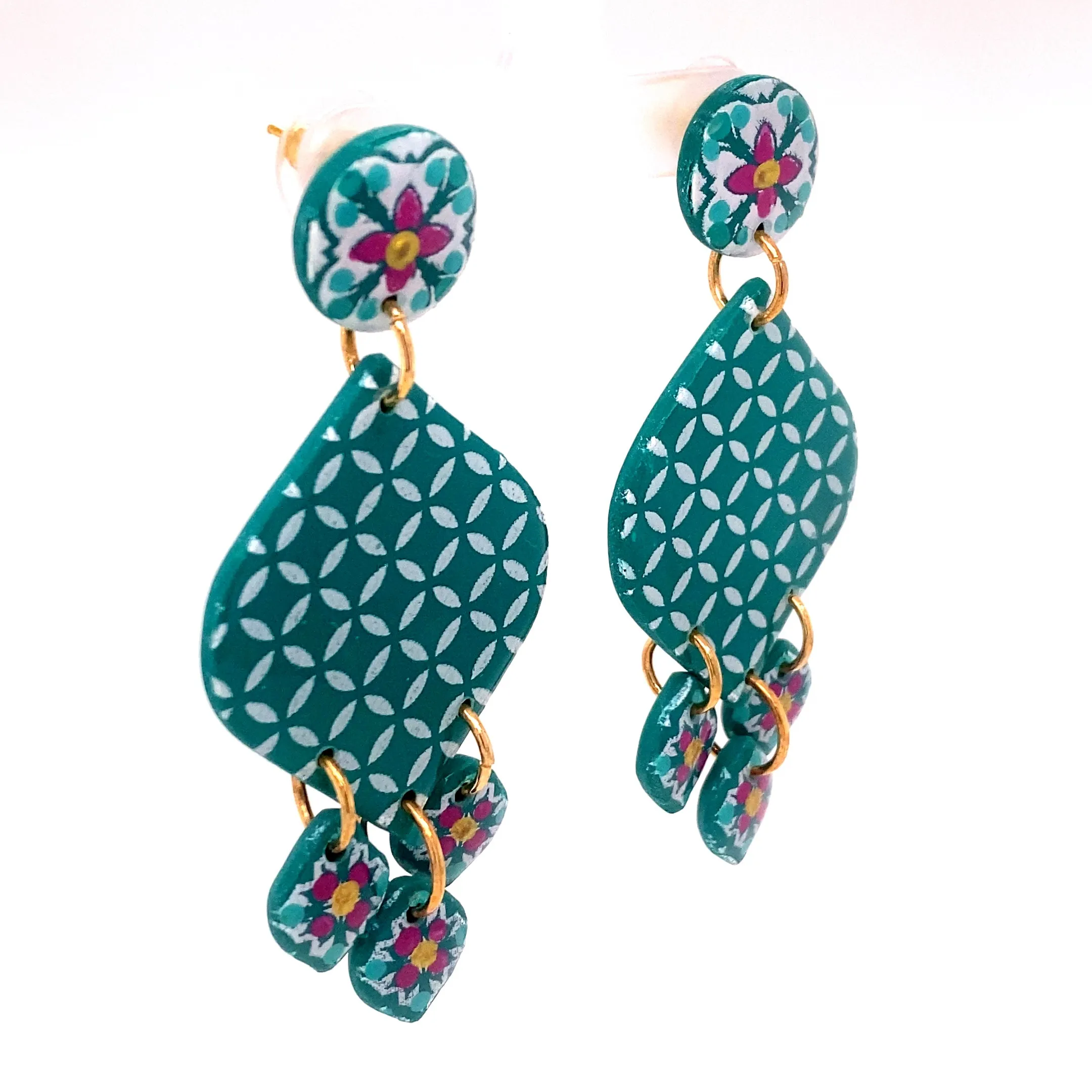 Blue & White Dangle Earrings With Clay Detail Large