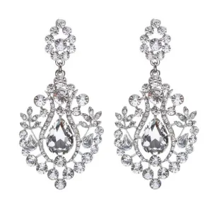 Bridal Wedding Jewelry Crystal Rhinestone Dangle Drop Earrings Silver E635