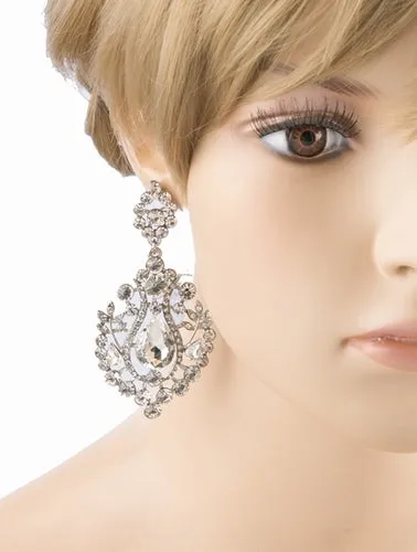 Bridal Wedding Jewelry Crystal Rhinestone Dangle Drop Earrings Silver E635