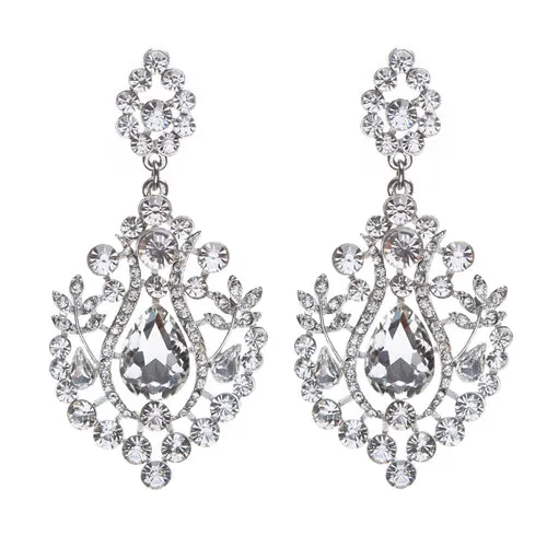 Bridal Wedding Jewelry Crystal Rhinestone Dangle Drop Earrings Silver E635