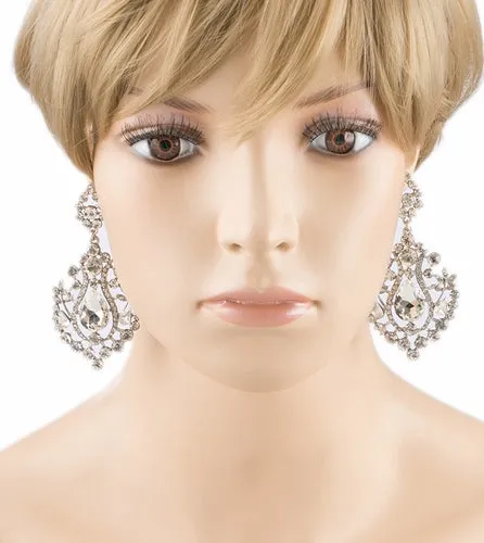 Bridal Wedding Jewelry Crystal Rhinestone Dangle Drop Earrings Silver E635