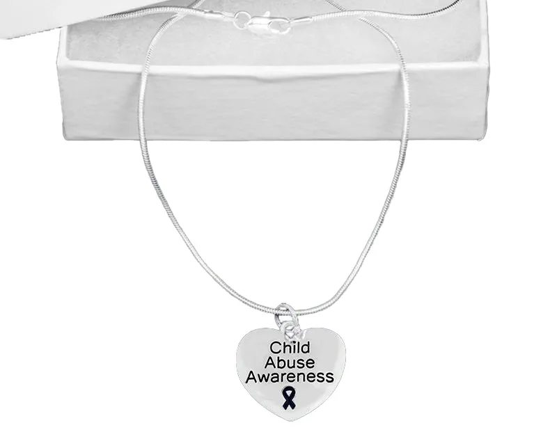 Child Abuse Awareness Dark Blue Ribbon Heart Charm Necklaces