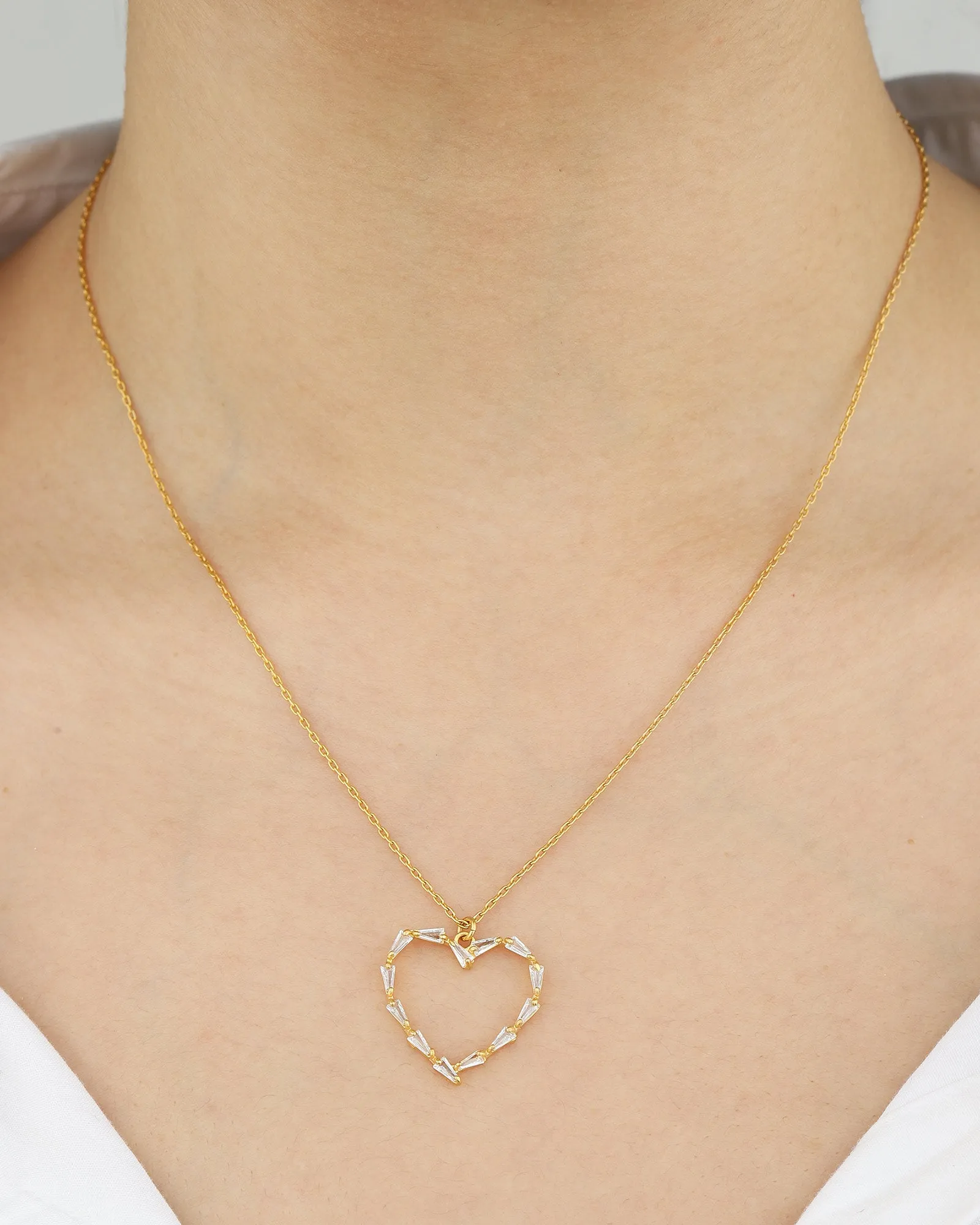 Cut Out Heart Baguette Necklace