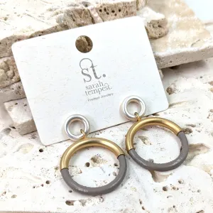 Dual plated circle earrings with leather section