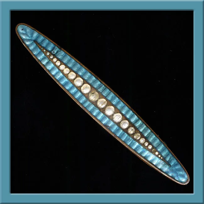 Edwardian guilloche enamel on brass bar pin. pnan57