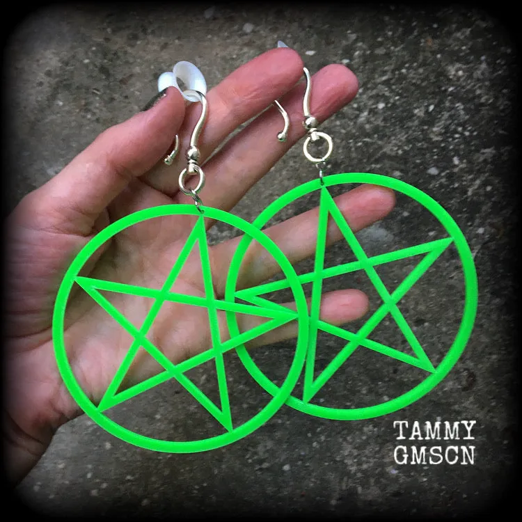 Green cybergoth oversized pentagram earrings