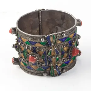 Kabyle tribe Bracelet, Old Berber silver, coral, enamel, from Algeria. j-bret107rl