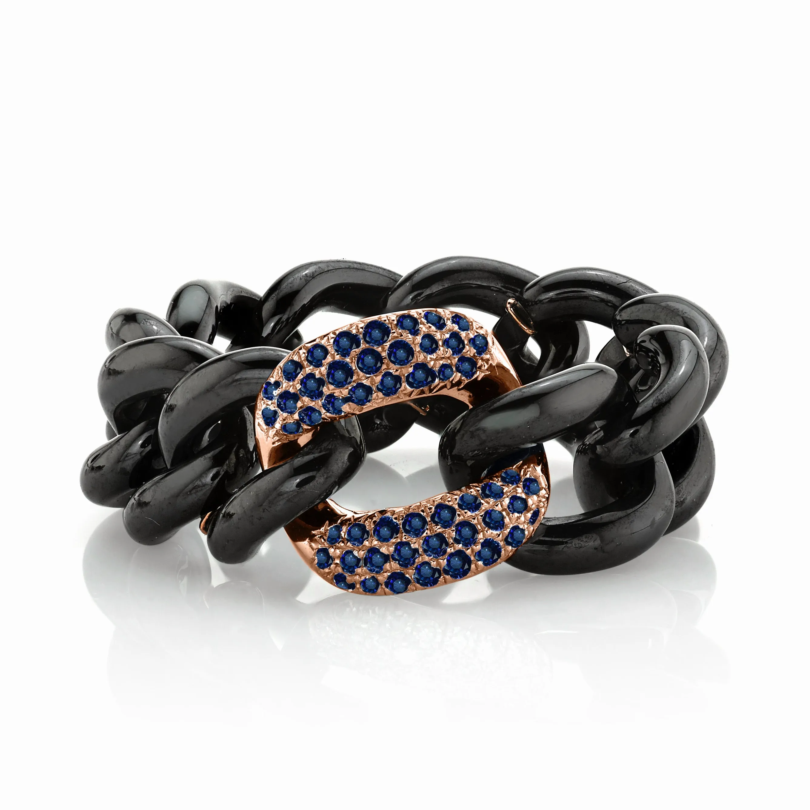 MEN'S BLUE SAPPHIRE  & BLACK CERAMIC MEDIUM LINK RING