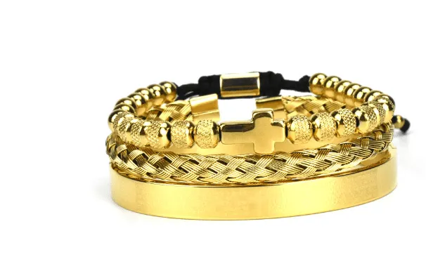 Men's Christian Cross Spanish Carving Bracelet Set