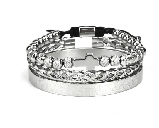 Men's Christian Cross Spanish Carving Bracelet Set