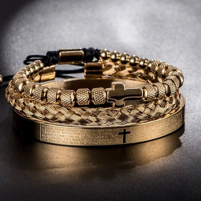 Men's Christian Cross Spanish Carving Bracelet Set