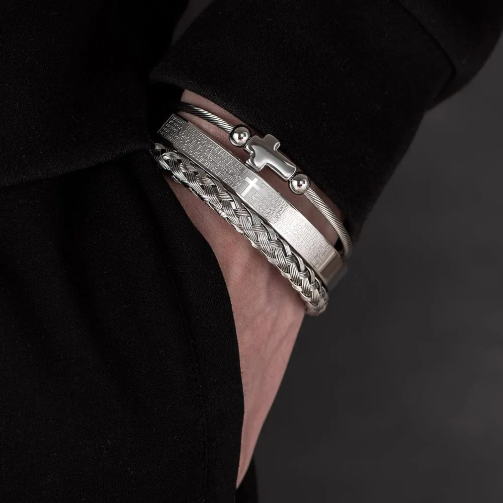 Men's Christian Cross Spanish Carving Bracelet Set