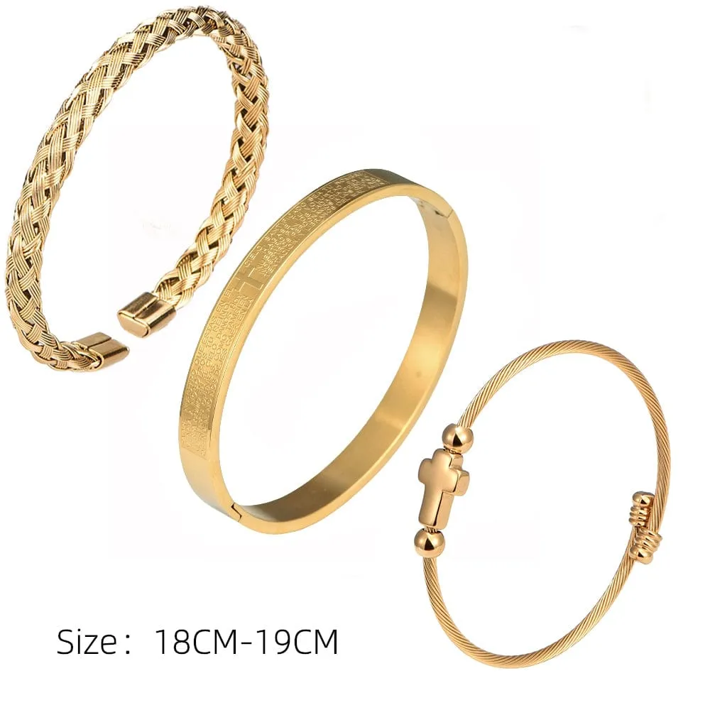 Men's Christian Cross Spanish Carving Bracelet Set