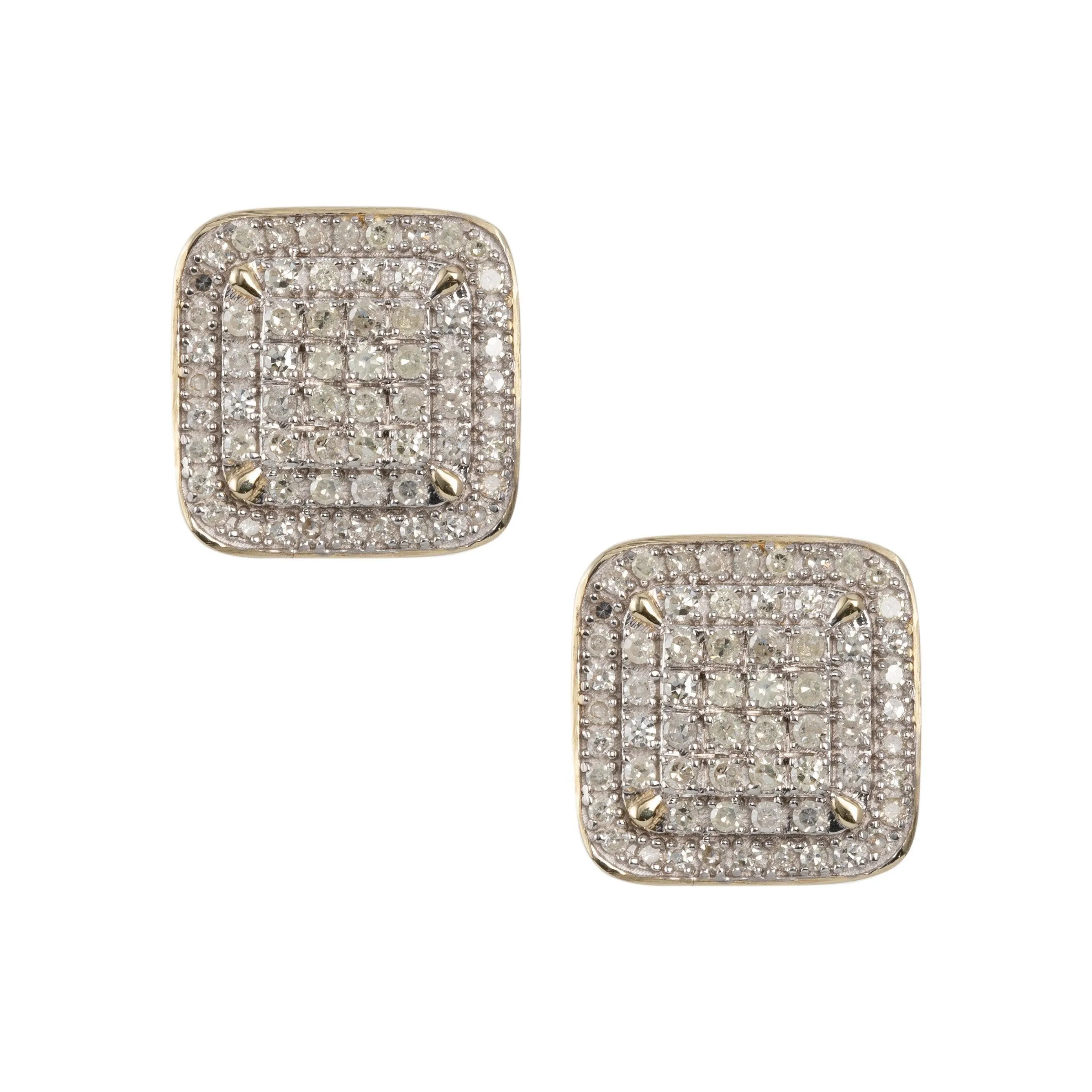 Men's Halo Micro-Pavé Square Diamond Stud Earrings 0.60ct 10K Yellow Gold