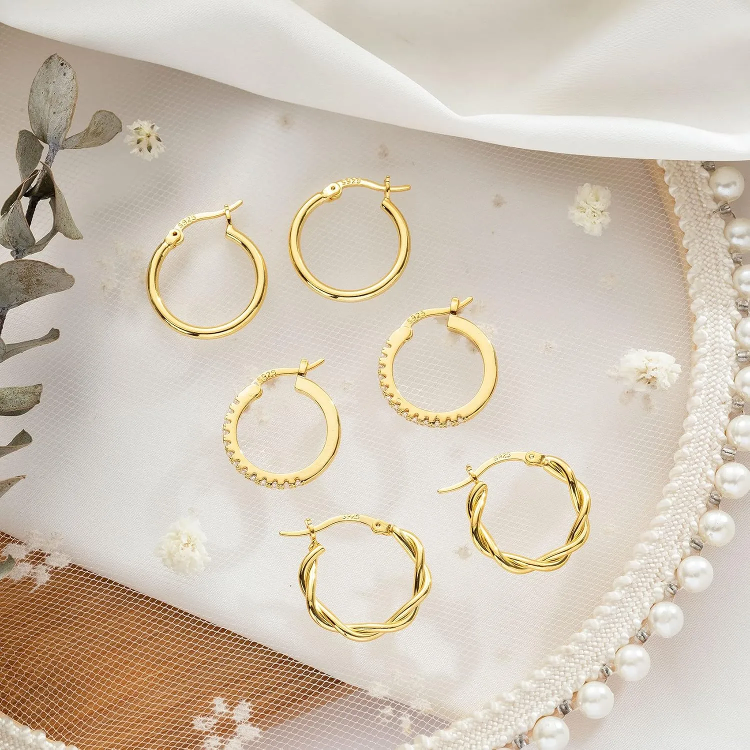 PABBEU Gold Hoop Earrings for Women Sterling Silver Post Small Gold Hoop Earrings 14k Real Gold Tiny Hypoallergenic Small Hoop Earrings Set for Women Men 13/15 /20mm